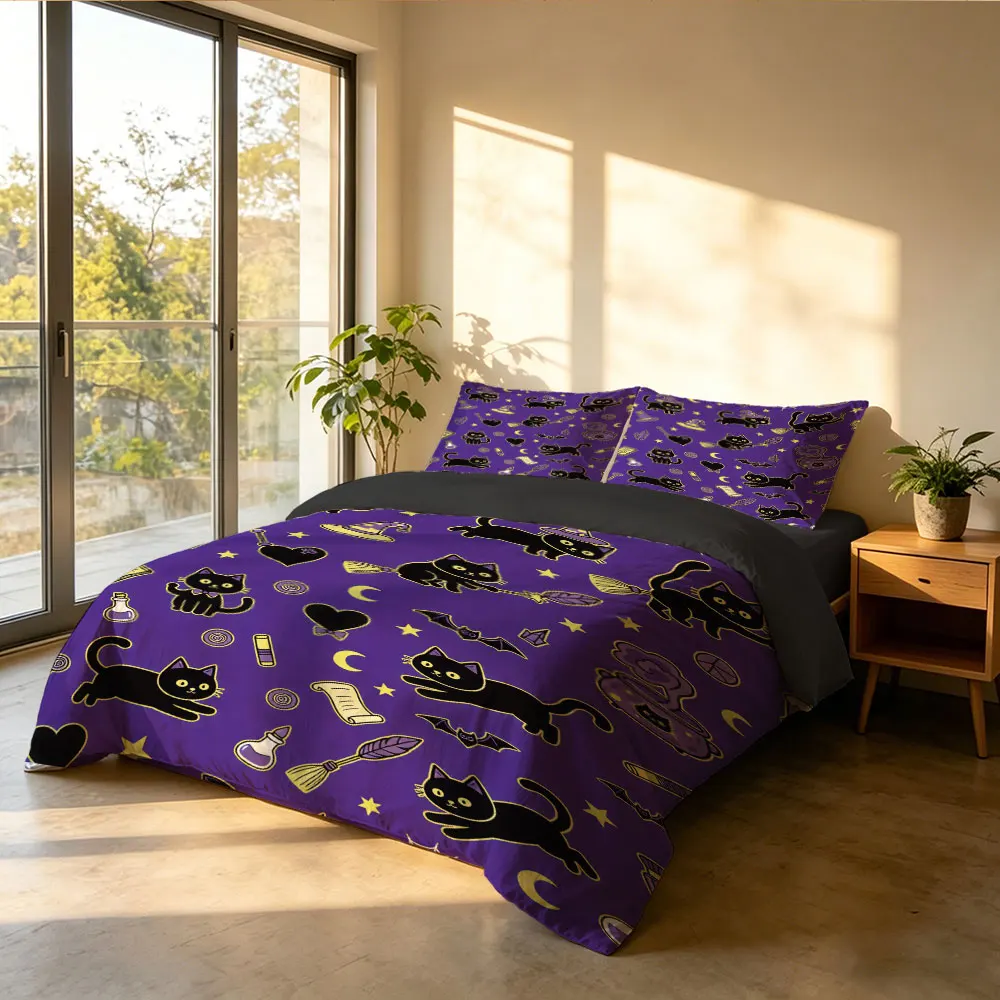 3pc Halloween Black Cat Wizard-Print Bedding Set, without a filling, Made of Soft Materials for Bedding Use - view 4