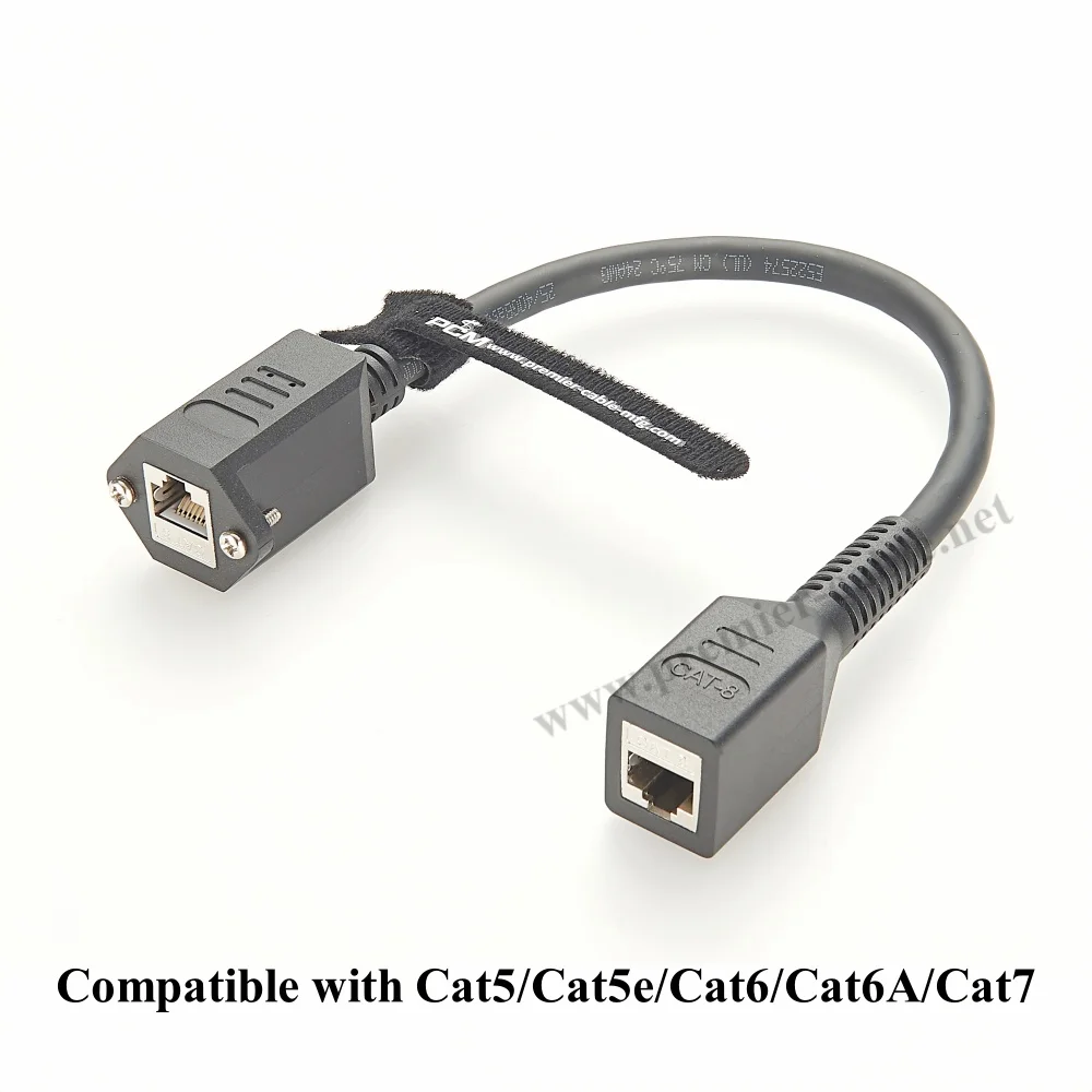 Cat8 RJ45 LAN kabel Patch Ethernet, kabel Ethernet kecepatan tinggi RJ45 perempuan Ke perempuan sekrup Panel flensa 40Gbps