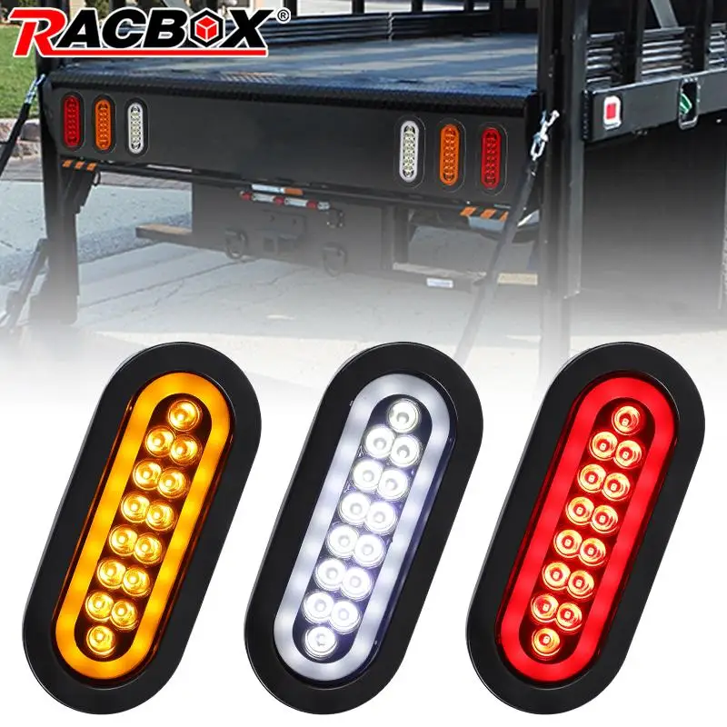 Truck Oval LED Tail Light 6 inch Rear Light 12V 24V Brake Stop Lamp Rubber Ring Turn Signal Lamp For Trailer Tractor Lorry Bus