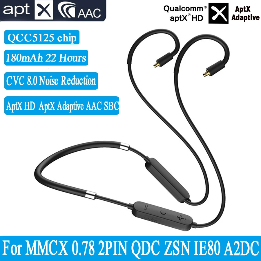 

Qualcomm QCC5125 Bluetooth Upgrade Cable AptX-HD aptX Adaptive AAC For MMCX 0.78 2PIN QDC ZSN IE80 A2DC Bluetooth cable