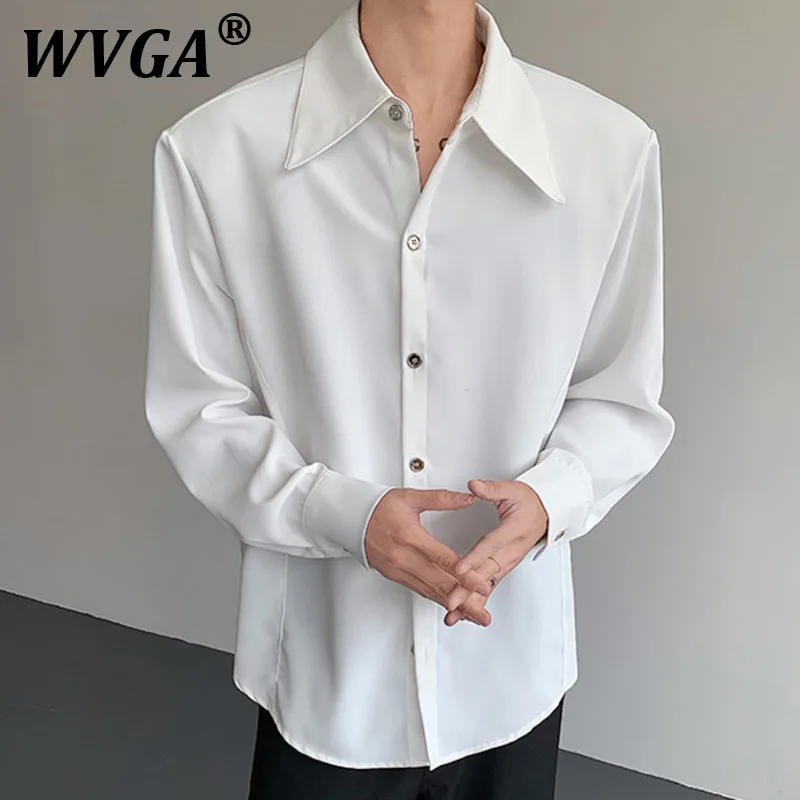 

WVGA Spring Autumn New Men's Tide High Street Draped Design Trendy Long Sleeve Shirts Niche Chic Casual Ice Silk Shirt Y2K W9627