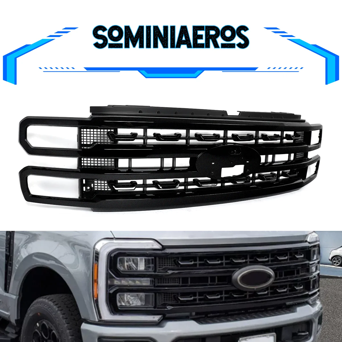 Front Bumper Grille For 2023 2024 Ford F-250 Grill F-350 F-450 F-550 Super Duty Air Inlet Grille Agate Black UM/M7414 Magickit