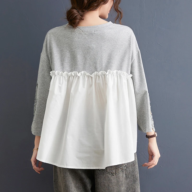 

Свободная круглая футболка Ne Splice, женская корейская футболка, весна-лето, хлопок Seven Sve Commute Sle, повседневный топ большого размера