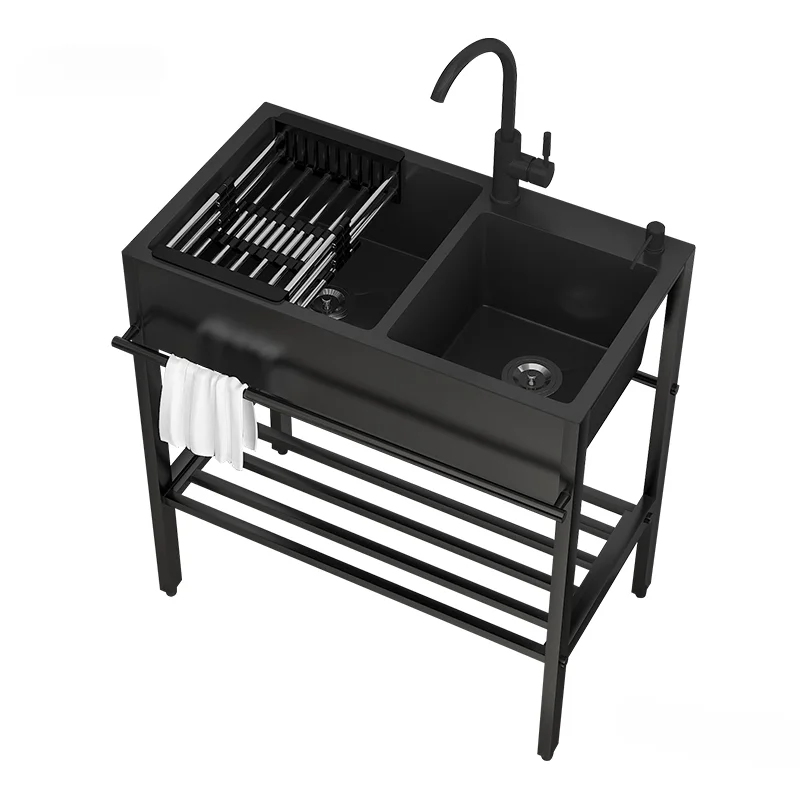 Premium Modern Stainless Steel Kitchen Sinks with Bracket Floor-standing Balcony Double Kitchen Sink Integrated