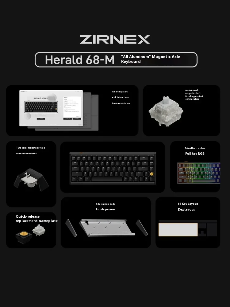 Imagem -05 - Teclado Mecânico Interruptor Magnético Teclado Gaming Wired 8k hz Liga de Alumínio Rgb pc Acessórios Zirnex-herald68-m