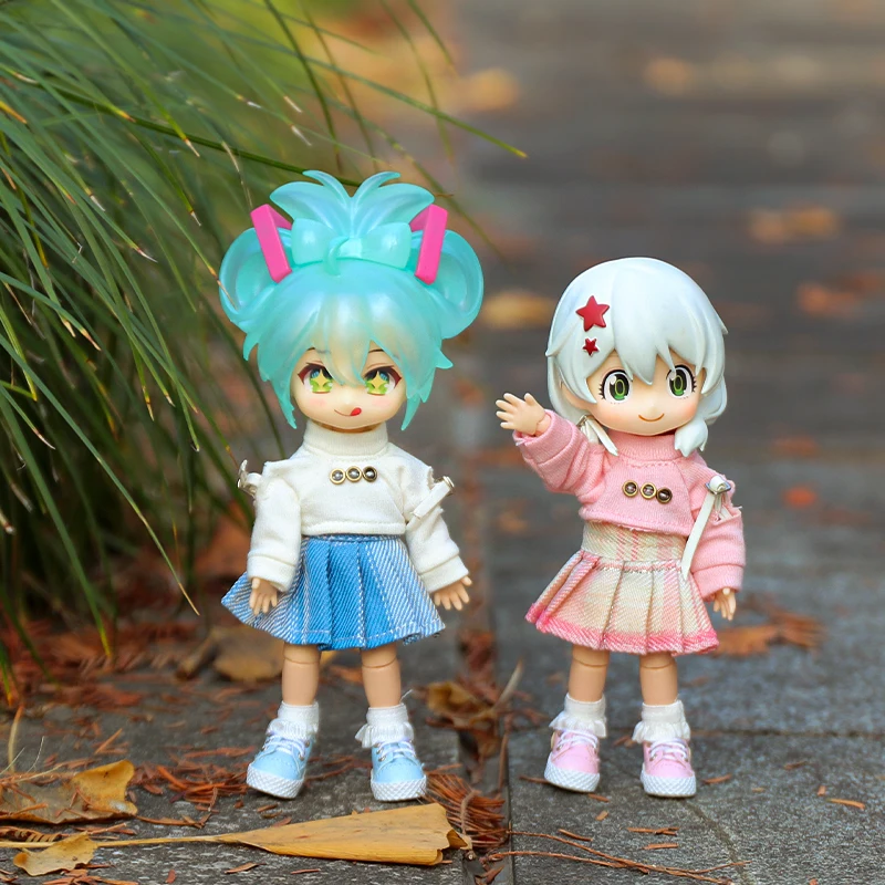 

OB11 Clothes Blue Midriff-baring Sweatshirt And Skirt Suit For Ob11 1/12 Doll Outfit Daily Casual Accessories For Children Diy