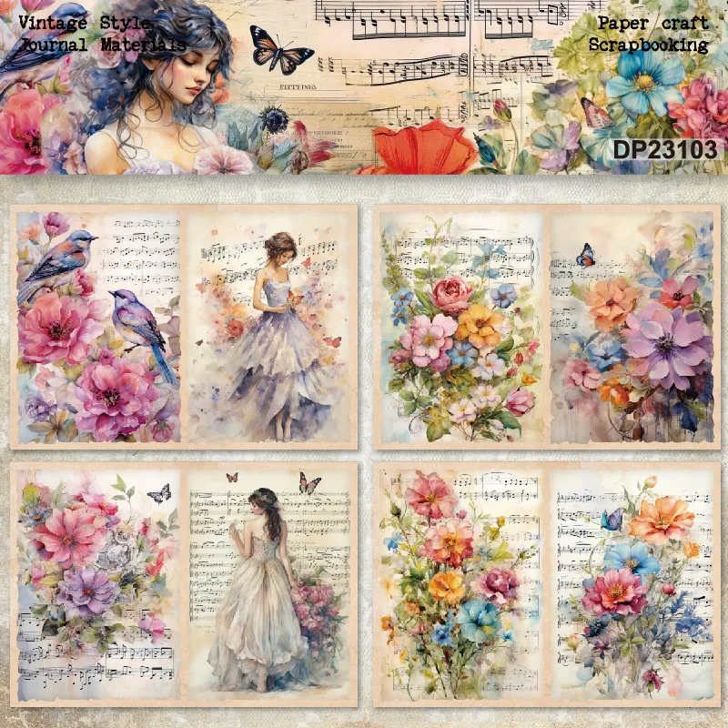 KLJUYP 8sheets A5 size Flower Fairy Scrapbooking patterned paper Fancy Card Pack Light weight Craft Paper Card