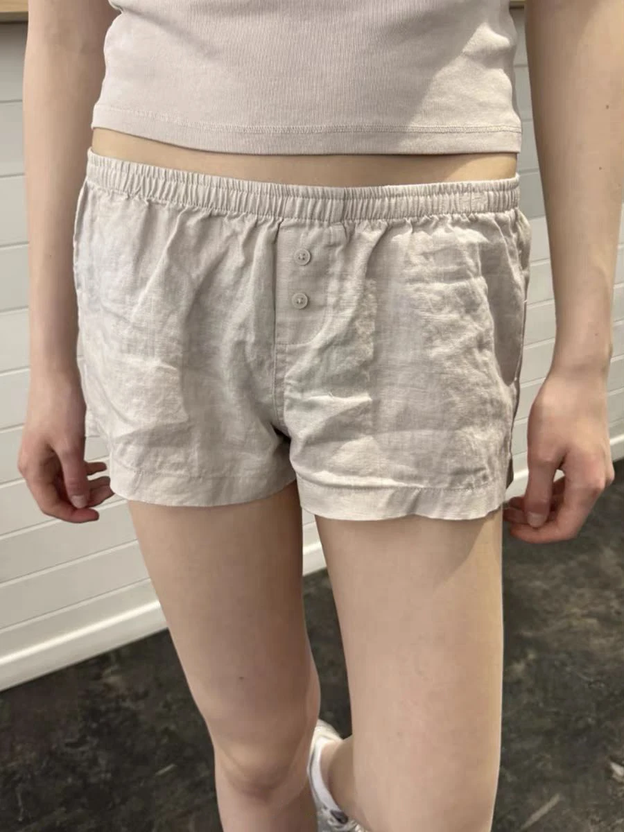 

New Solid Buttons Straigth Shorts Women Summer Elastic Waist Casual Sweet Short Pant Cotton Y2k Pants Vintage Home Underwear