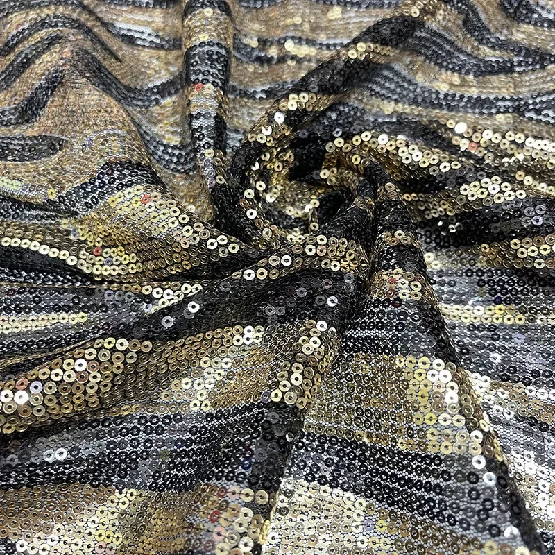 Leopard Print Embroidery Mesh Sequin Fabric French Tulle Zebra Lace Fabrics African Nigerian Fabric for Clothing Christmas Decor