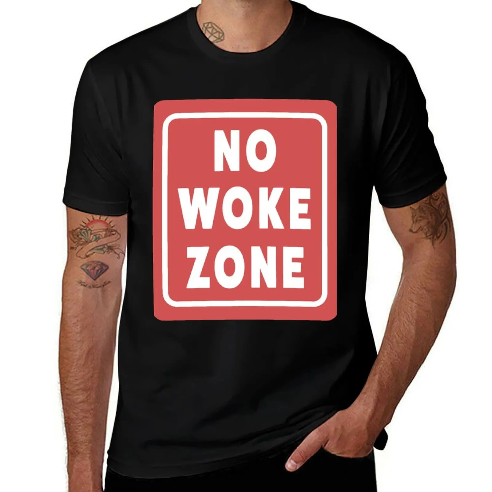 No Woke Zone - Anti Woke - Funny Conservative Stickers T-Shirt Basic Casual Short Sleeve Cotton Shirt T-Shirt