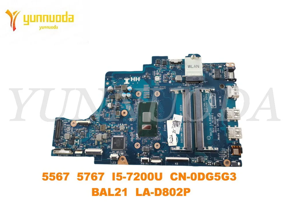 Original for DELL Inspiron 5567 5767  laptop motherboard 5567  5767  I5-7200U  CN-0DG5G3  BAL21  LA-D802P  tested good free ship