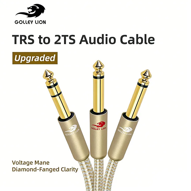 GOLLEY LION 1/4 inch TRS Stereo Y-Splitter Insert Cable, 1/4 Inch Male Jack to Dual 1/4inch(6.35mm) Male TS Mono Breakout Cable