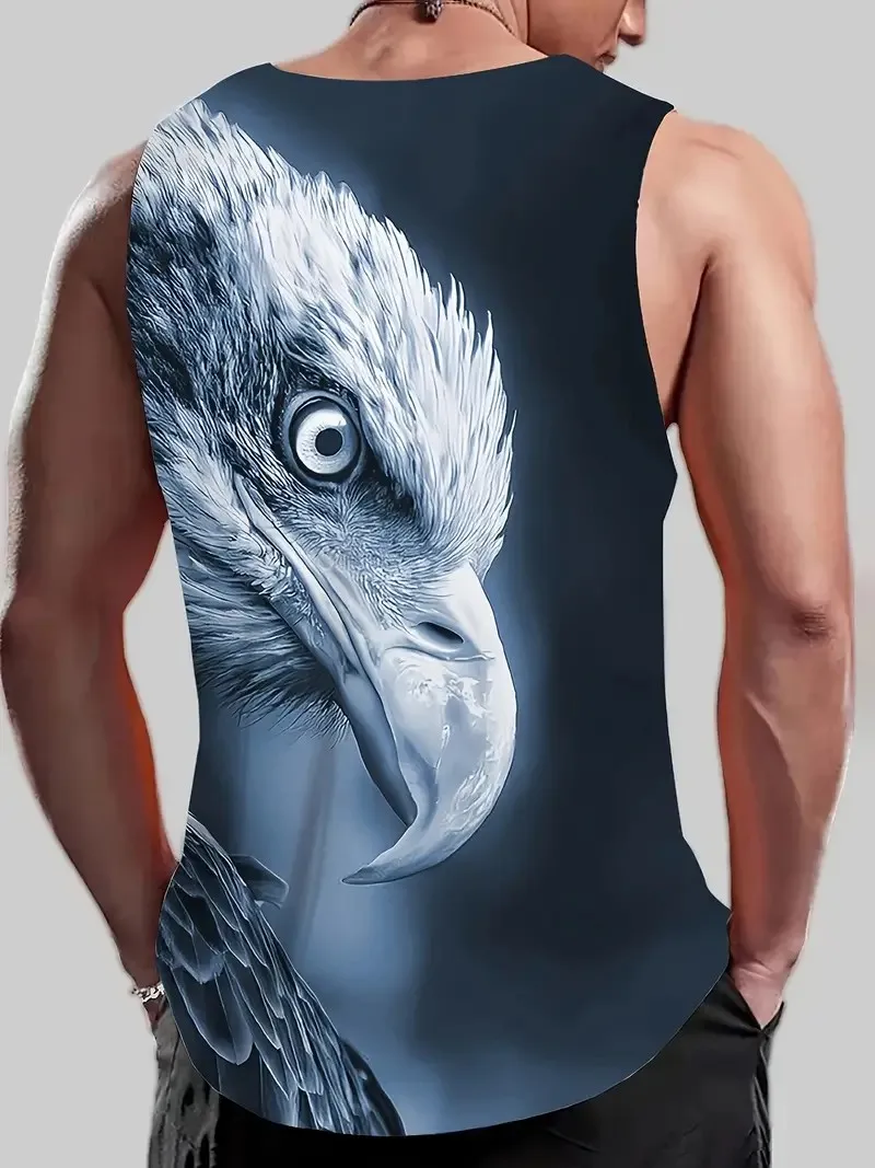 Men\'s V-neck Vest Sleeveless T-shirt Eagle Pattern Casual Vest Men\'s Fashion Street Tops Summer Men\'s Bottom Shirt Large Size