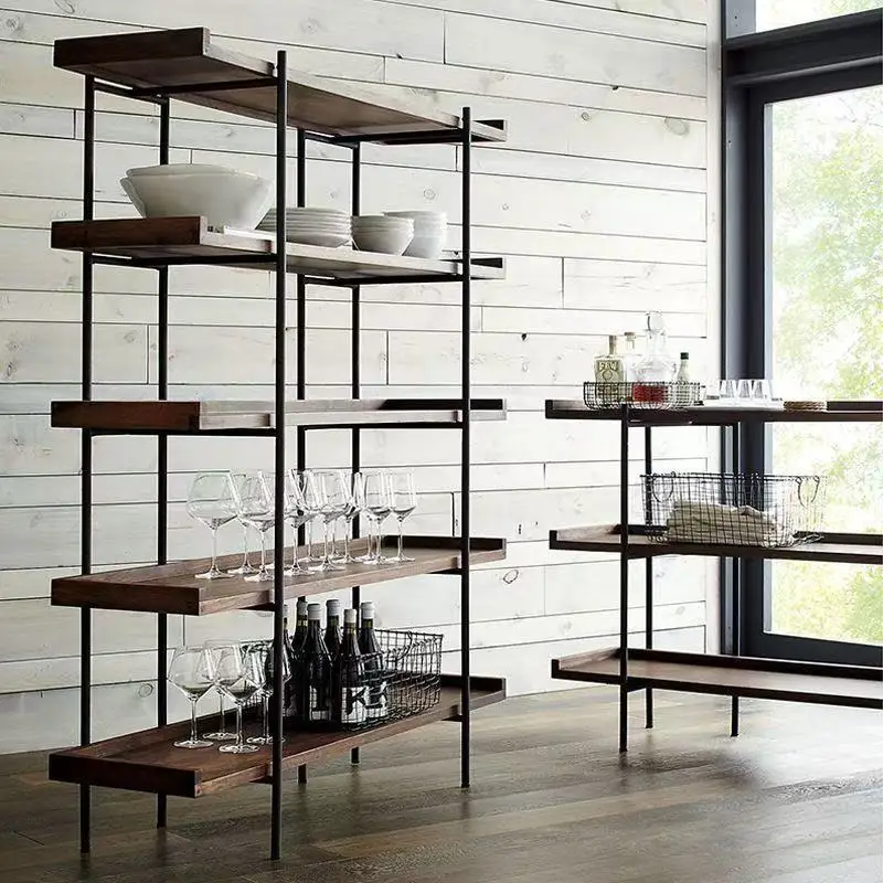 American retro l shelf industrial style solid wood bookshelf bookcase living room floor multi-layer creative shelf