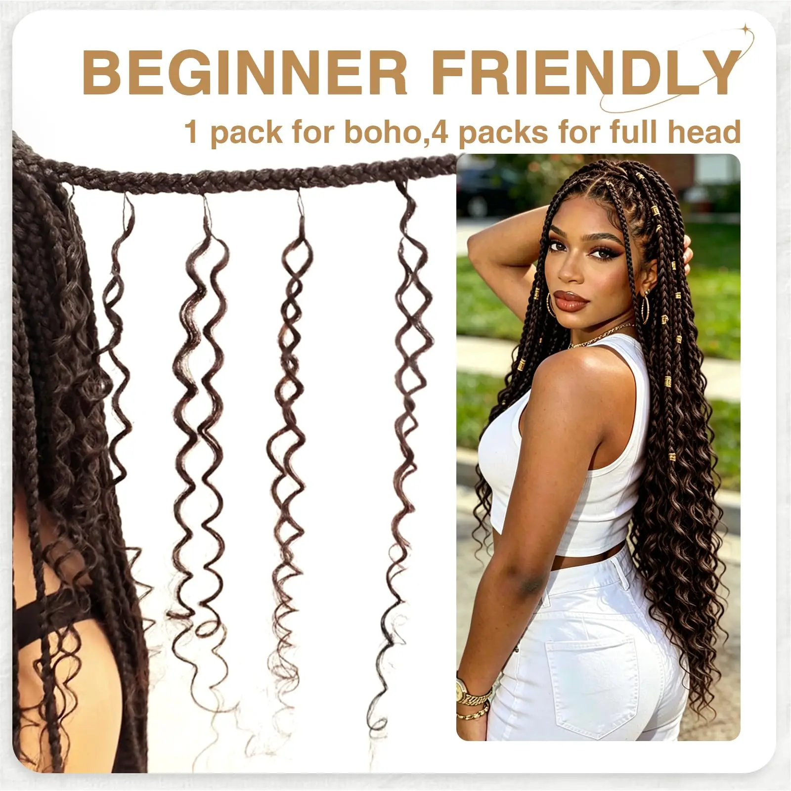 Smilegirl Feather Crochet Human Hair Miracle Boho Braids Feather Curly Wave Crochet Hair #4 Chocolate Brown Lightweight Hair Extensions Natural Soft for Black Women