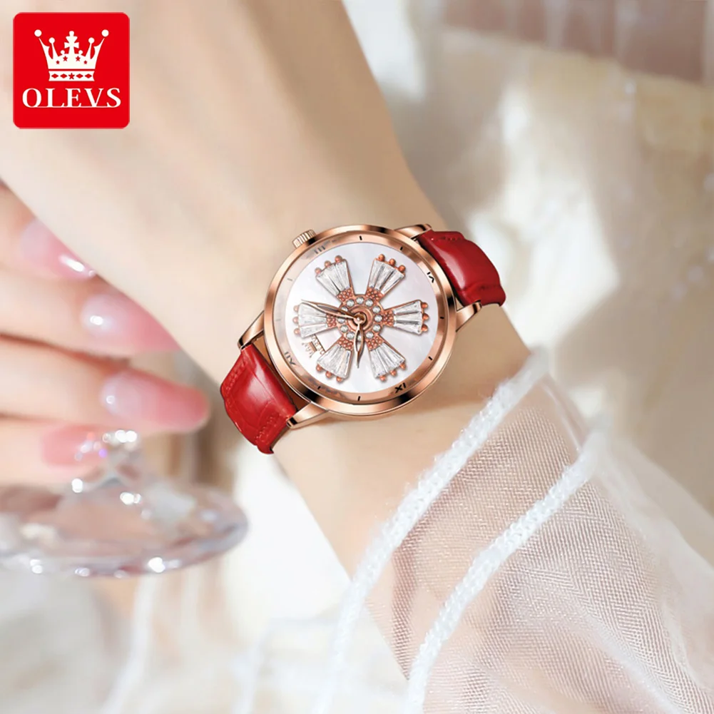 OLEVS-reloj de cuarzo de negocios para mujer, pulsera de cuero Original, resistente al agua, elegante, 5579