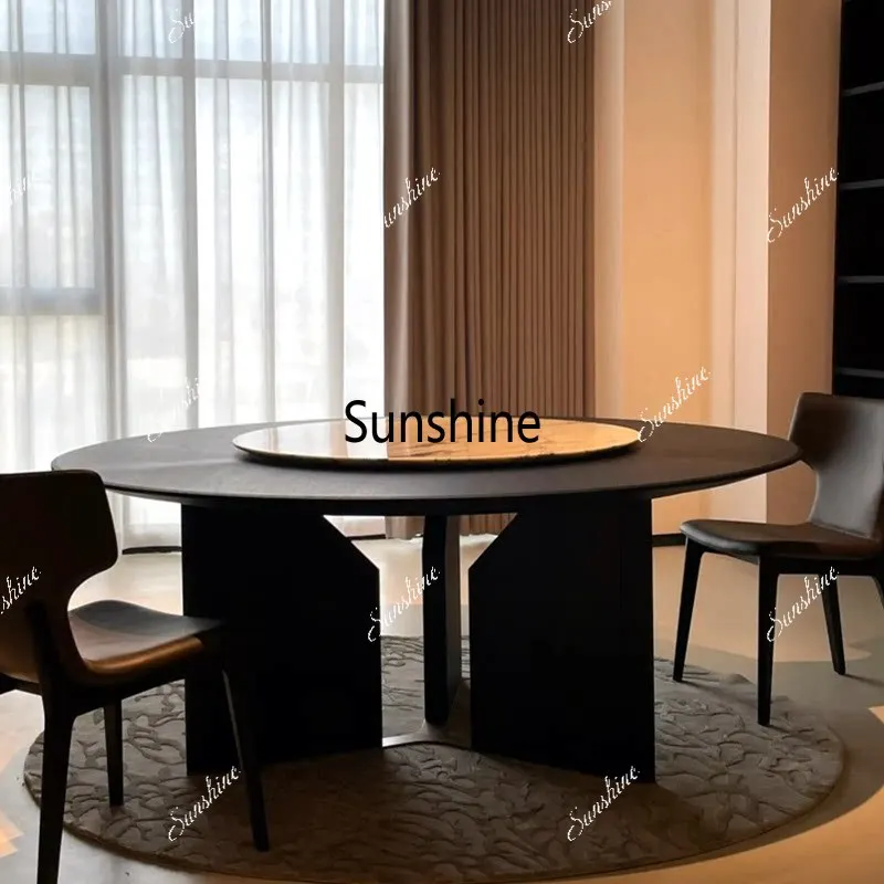 Solid wood round table, modern simple household round dining table