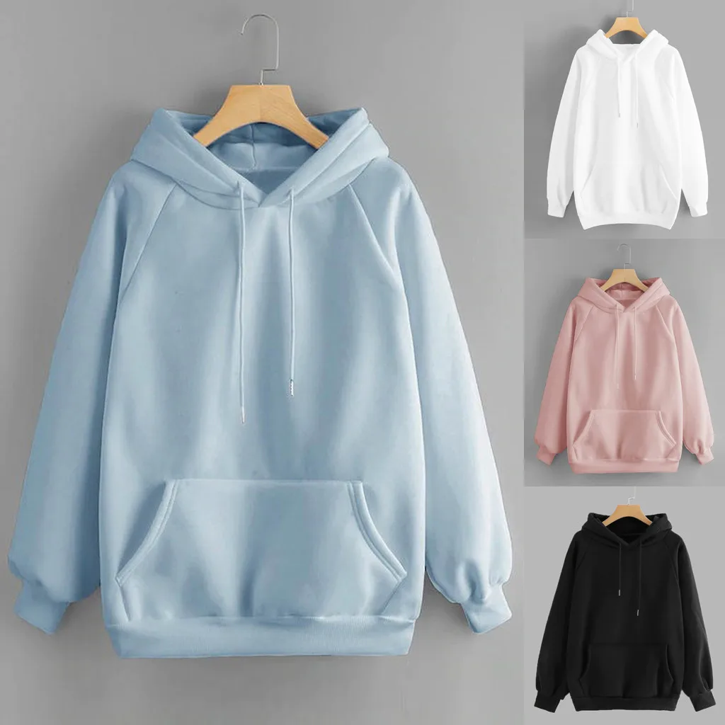 Hoodies For Teen Girls Casual Solid Color Hooded Pocket Long Sleeve Pullover Hoodies Women 2024 Korean Spring Clothes Tops