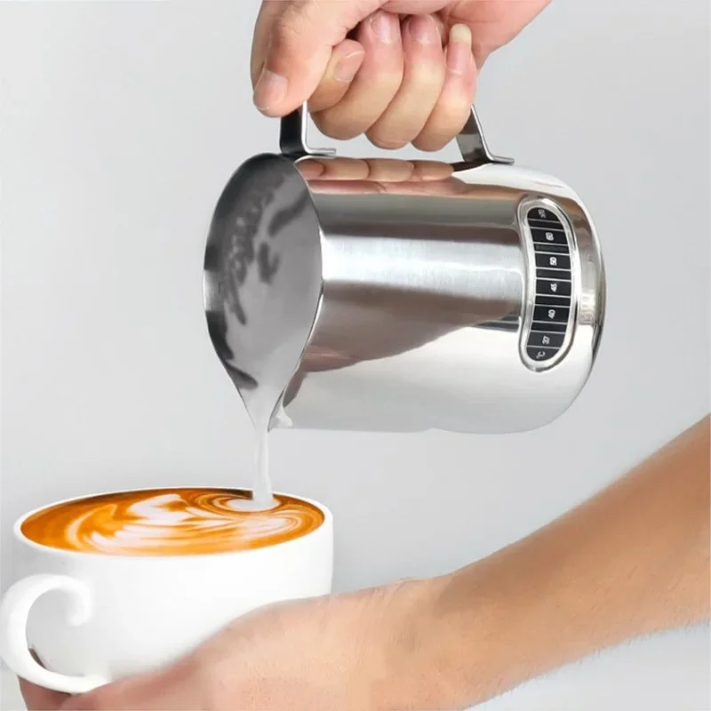 350/600ml Stainless Steel Milk Pot With Bubble Temperature Display Milk Pot For Coffee Leftover Milk Container Kitchen Utensils