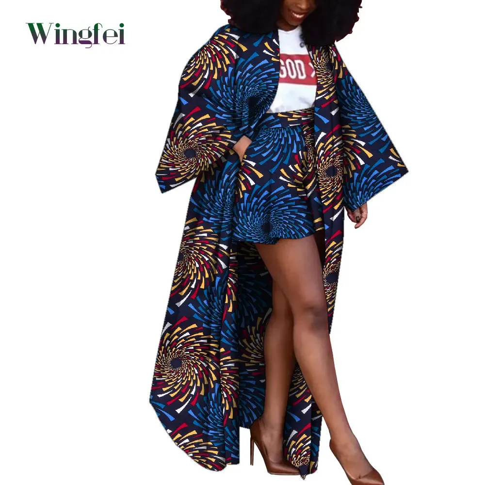 African Women Boubou Dashiki Outfit African 2 Piece Sets Long Loose Jacket Coat and Short Pant Lady Nigerian Clothes Wy1972