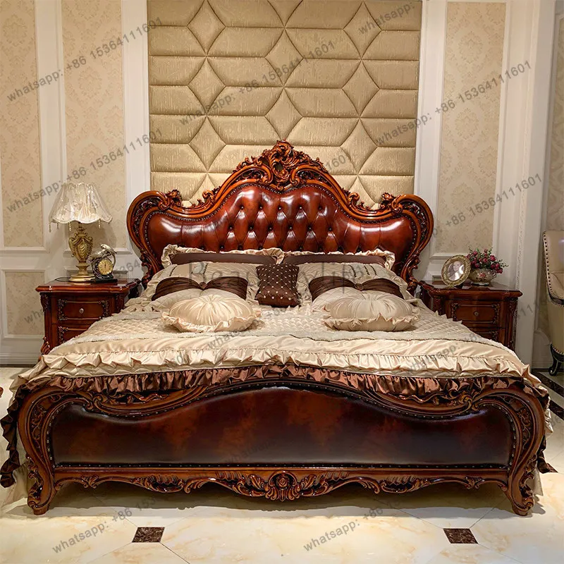 LSBrown Normal Double Bed Luxury Designs European Wooden Princess Double Modern Style Lounge Letto Matrimoniale Furniture Home