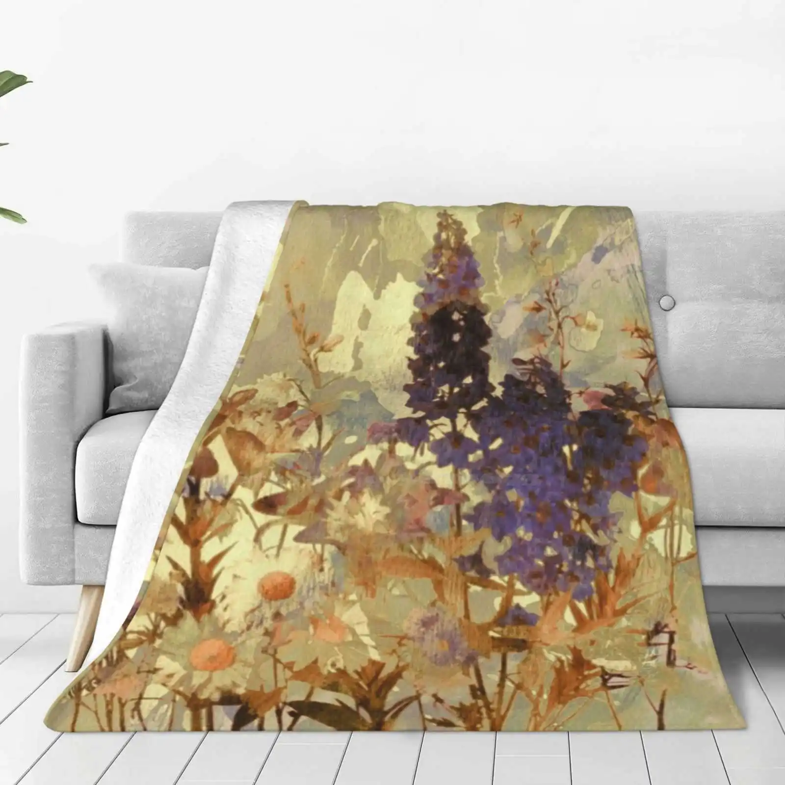 Floral Sur Beige / Floral On Beige Top Quality Comfortable Bed Sofa Soft Blanket Floral Flowers Bouquet Abstrait Daisy Texture