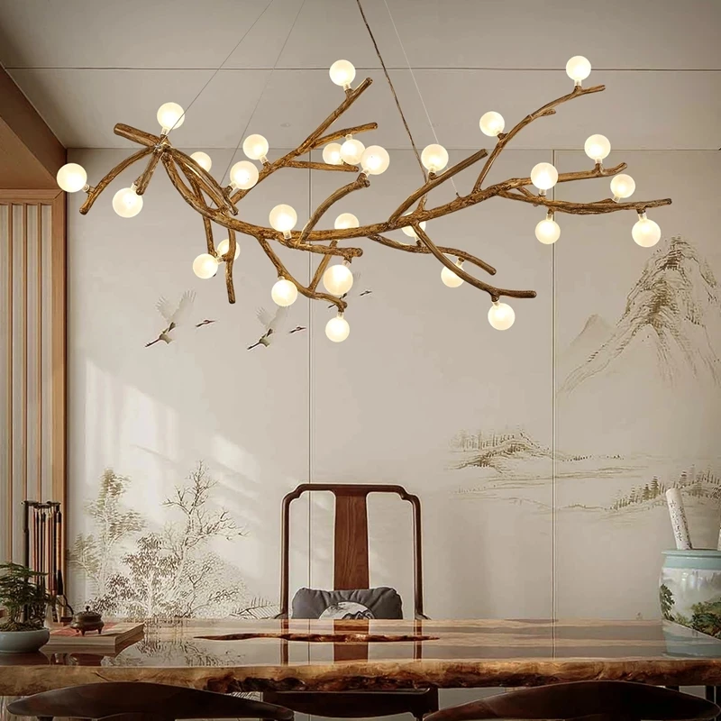 Nordic Retro LED Chandelier For Living Bedroom Tree Branch Art Ceiling Pendant Lights Brown Antique Hanging Lamp Decor Lighting