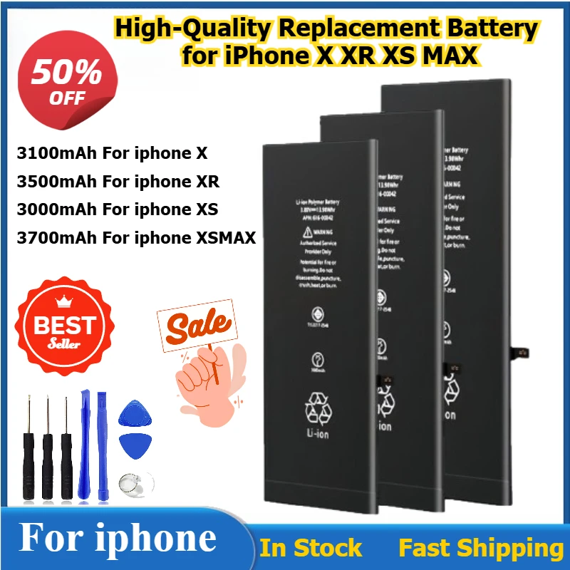 

100% New High-Quality Battery for iPhone XS XR XSMAX Lithium Polymer Replacement Bateria for Apple iPhone X Battery Compatible