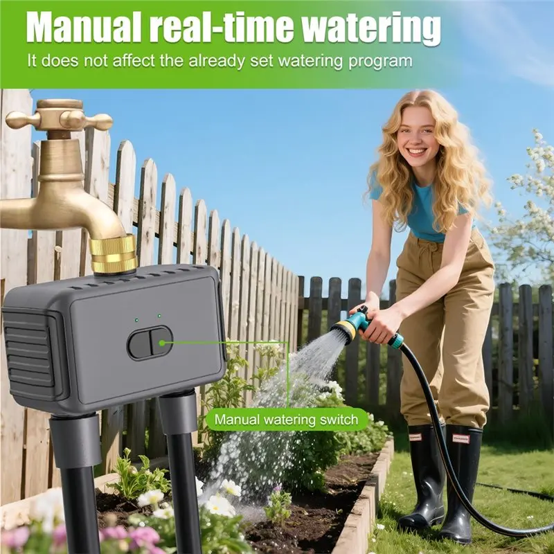 A76I-Smart Wifi Water Timer Tuya 2 Outlets Sprinkler Timer Garden Drip Irrigation System Rain Delay Controller