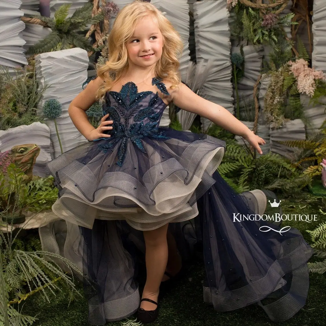 Vestidos de niña de flores escalonados con cuentas altas y bajas de Organza para boda, vestido de fiesta de cumpleaños para niños pequeños