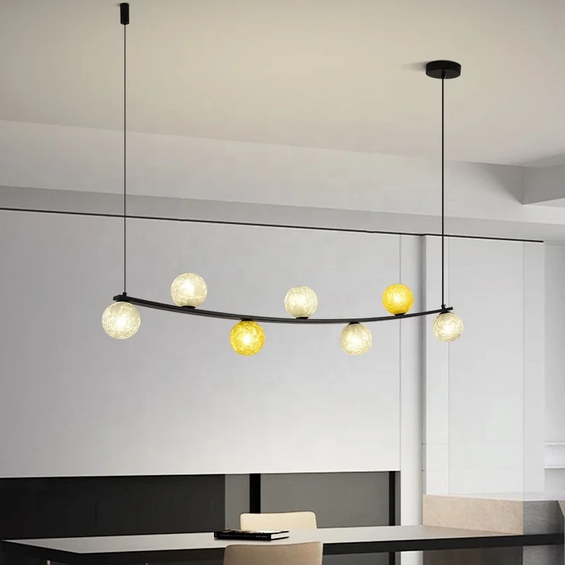 Nordic Creative Glass Sphere Circular Energy-Saving Pendant Light Dual-Purpose Installation for Living Room Bedroom Children's