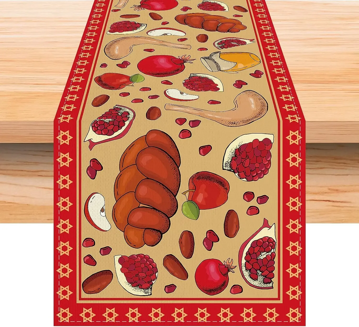 Shana Tova Linen Table Runners Jewish Holiday Table Decor Reusable Farmhouse Kitchen Dining Table Runners Rosh Hashanah Decor