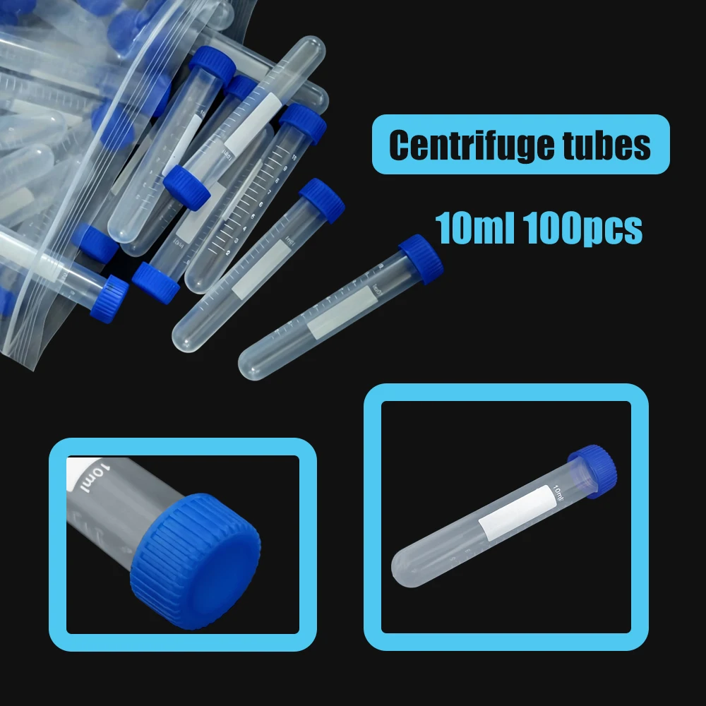 10ML100PCS Screw-Cap Round-Bottom Centrifuge Tubes Plastic Reagent Vials Lab Analysis Test Tubes Sample Containers