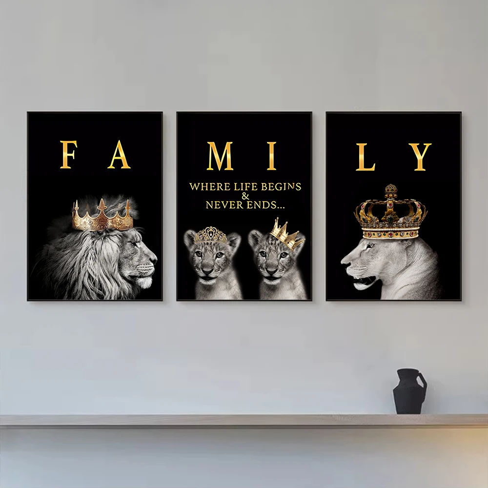 Canvas Print Painting, Lion Family, Modern Nordic Minimalism, Wall Painting Bathroom Living Room Dining Room Sofa Home Decor