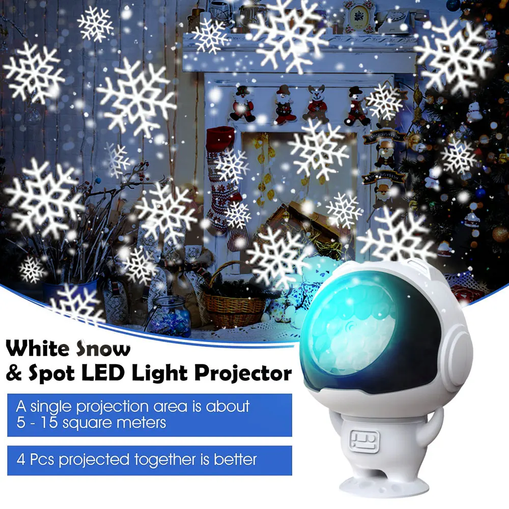 رائد الفضاء 16 عيد الميلاد نمط الضوء الأبيض ندفة الثلج العارض داخلي USB HD جو مصباح لغرفة حفلة زينة عيد الميلاد هدية