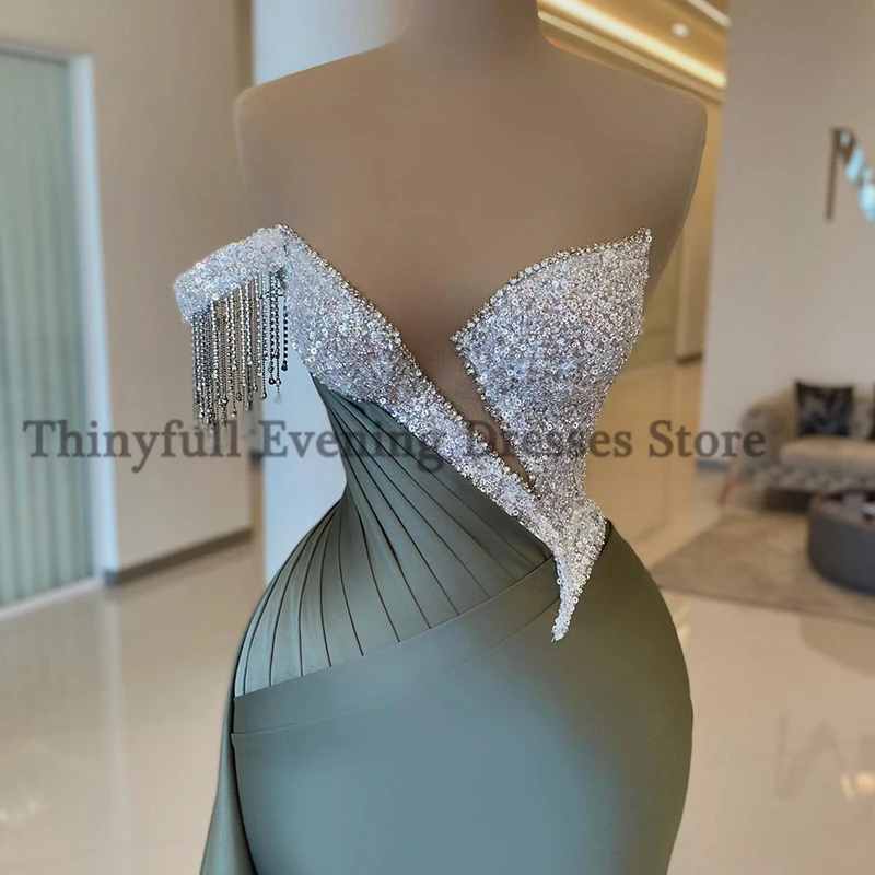 Thinyfull อย่างเป็นทางการ Mermaid Prom Dresses Beadings ชุดราตรีค็อกเทลปาร์ตี้ชุดราตรีซาอุดีอาระเบีย Night ความยาวชั้น Dress Plus ขนาด