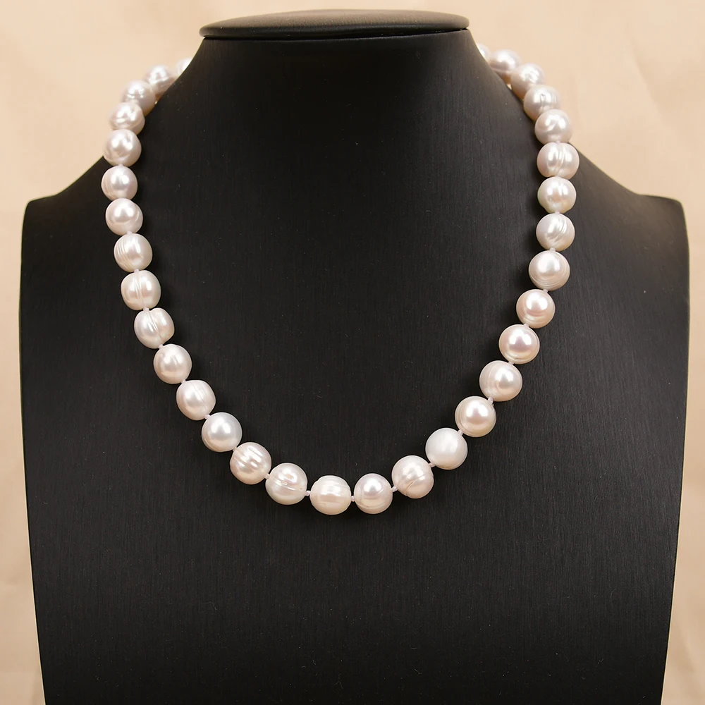 G-G 17'' Freshwater Cultured White Potato Round Pearl Chokers Necklace Classic For Lady