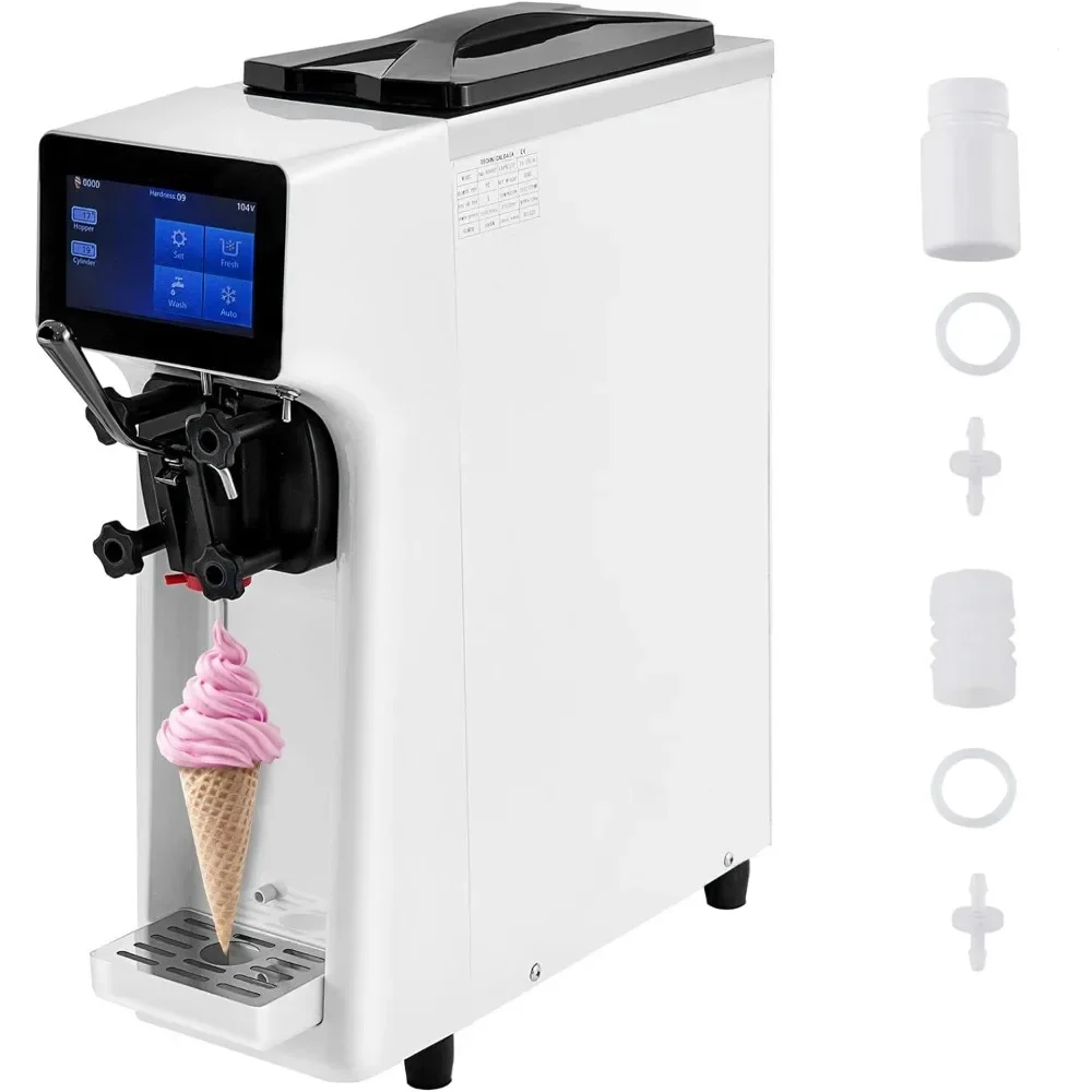 

Commercial Ice Cream Maker, Countertop Soft Serve Machine with 4.5L Hopper 1.6L Cylinder Touch Screen Puffing Shortage Alarm