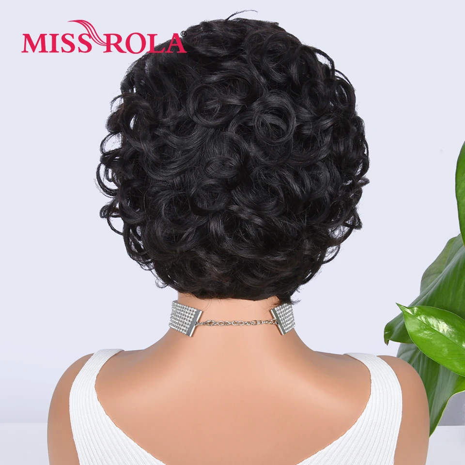 Miss Rola Romance Weave Short Wigs Lace Part Human Hair Wigs Remy Side Part Hair Curly Wigs Pre Plucked 180% Density