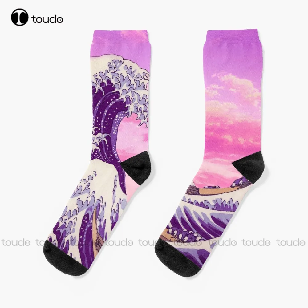 The Great Wave With Pink Clouds Socks Funny Socks For Women 360° Digital Print Design Cute Socks  Creative Funny Socks Art