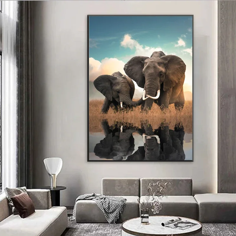 Canvas Prints Jungle Wild Animals Poster With Frame Tiger Elephant Lion Painting Wall Art Canvas Print Picture For Living Room H