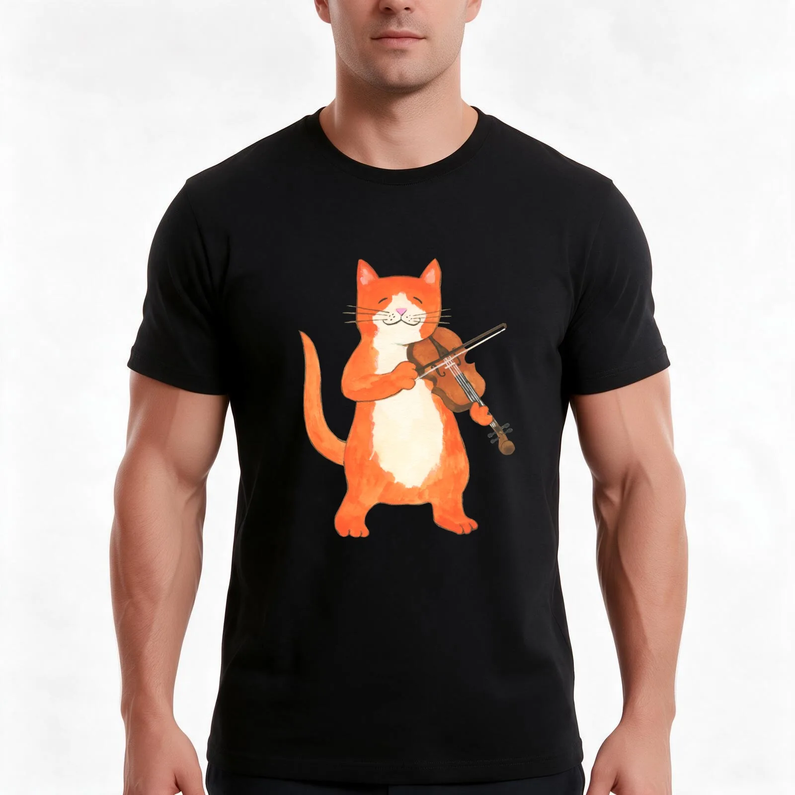 Fiddler Cat T-Shirt Summer Casual Cotton Tee Oversized Streetwear Tops Vintage Graphic Print Loose Fit Short Sleeve