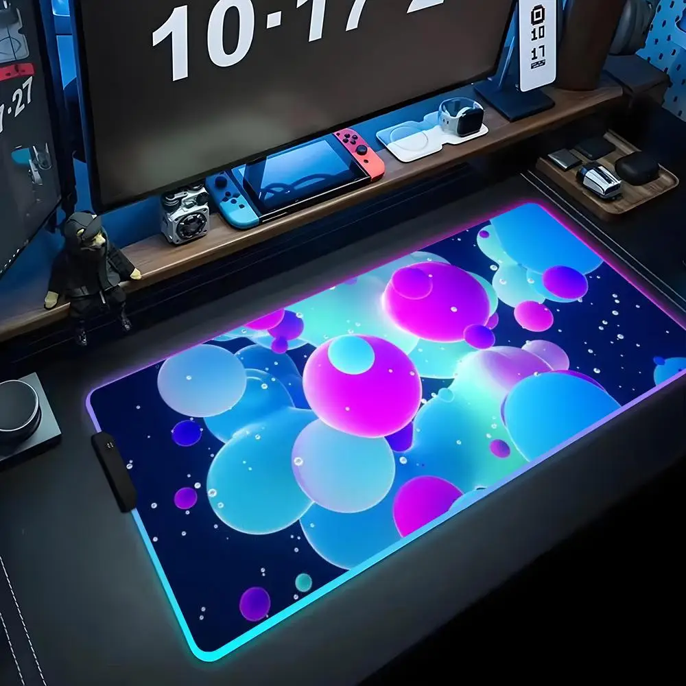 

Коврик для мыши с цветными пузырьками, игровой коврик для мыши RGB, большой светодиодный коврик для ПК, настольный коврик, светящийся коврик для мыши, большой коврик для клавиатуры, настольный коврик с