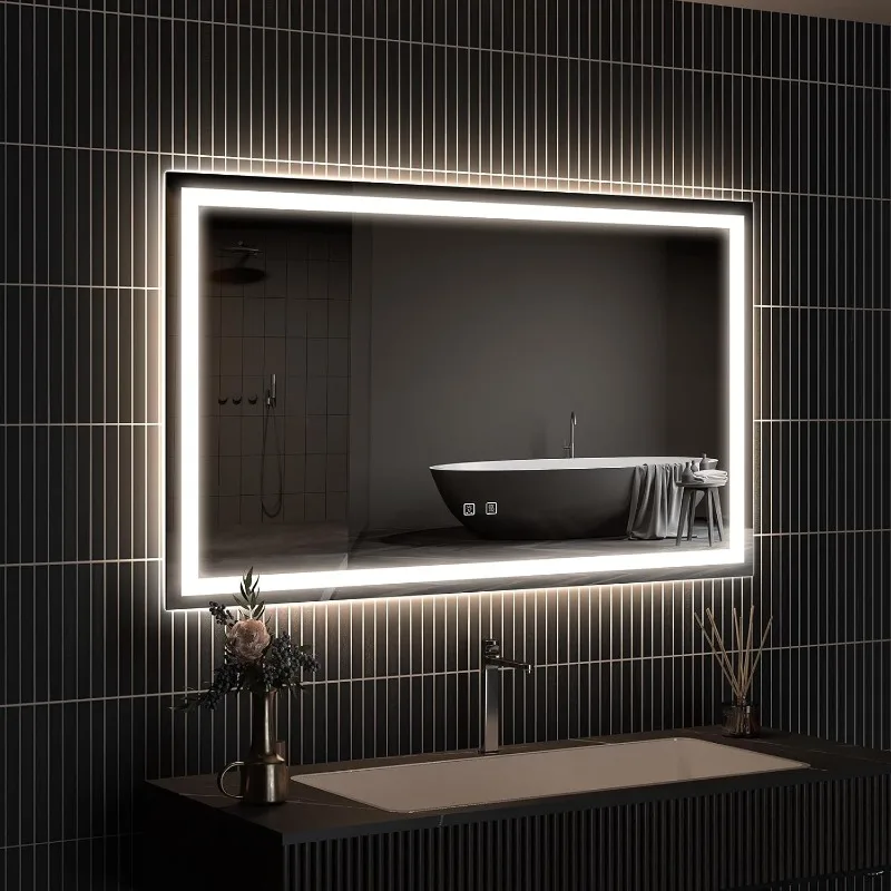 48x36 Inch LED Bathroom Mirror with Front and Backlit, Makeup Mirror with 3 Color Lights, Memory Function, Anti-Fog