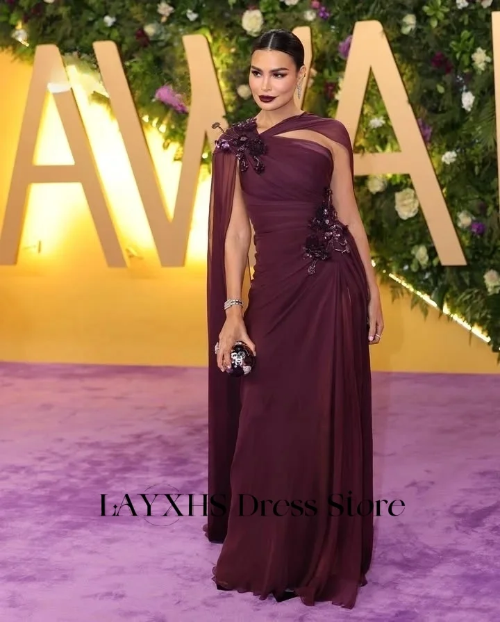 LAYXHS Mode Frauen Abendkleider Lila One-Shoulder-Meerjungfrau Seitenschlitz 3D-Blume Formelle Anlässe Partykleider فساتутМة