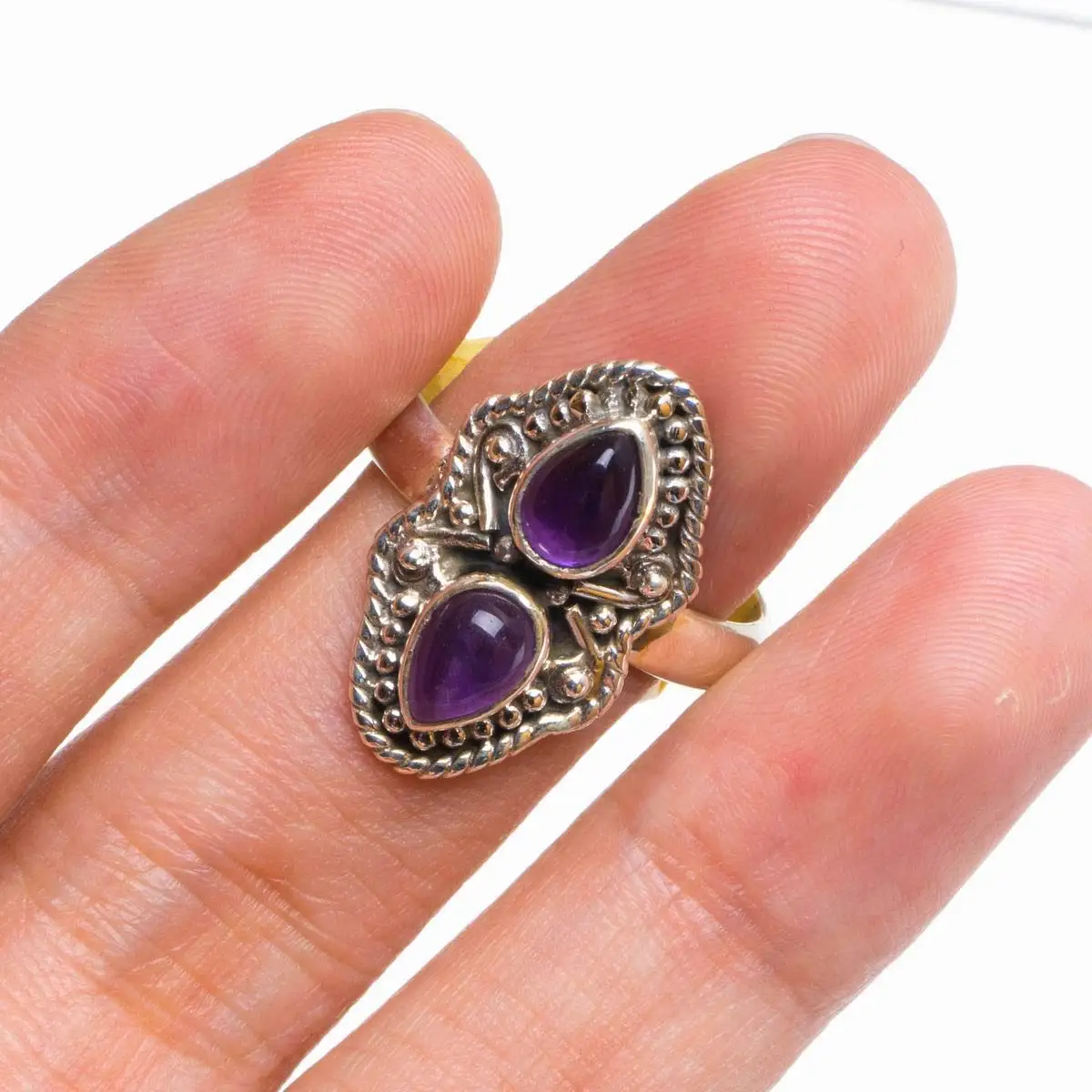 

Hesy® Natural Amethyst Handmade Unique 925 Sterling Silver Ring 8.75 B1993