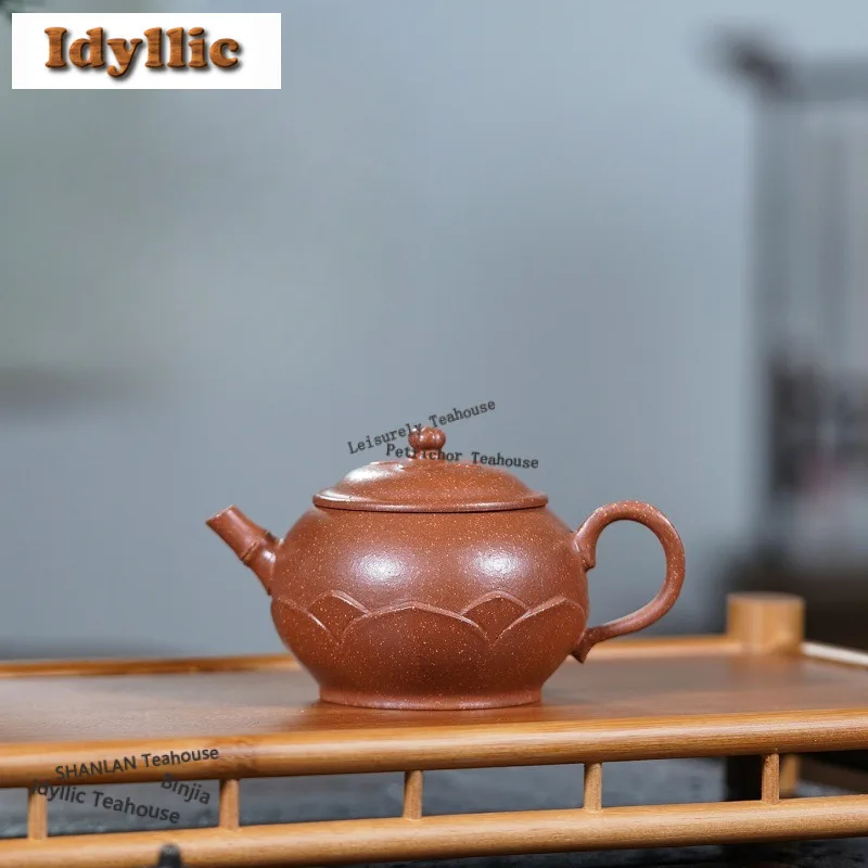 150ml Yixing Purple Clay Teapots Handmade Lotus Petal Pot Raw Ore Downhill Mud Kettle With Infuser Zisha Tea Set Tea Services