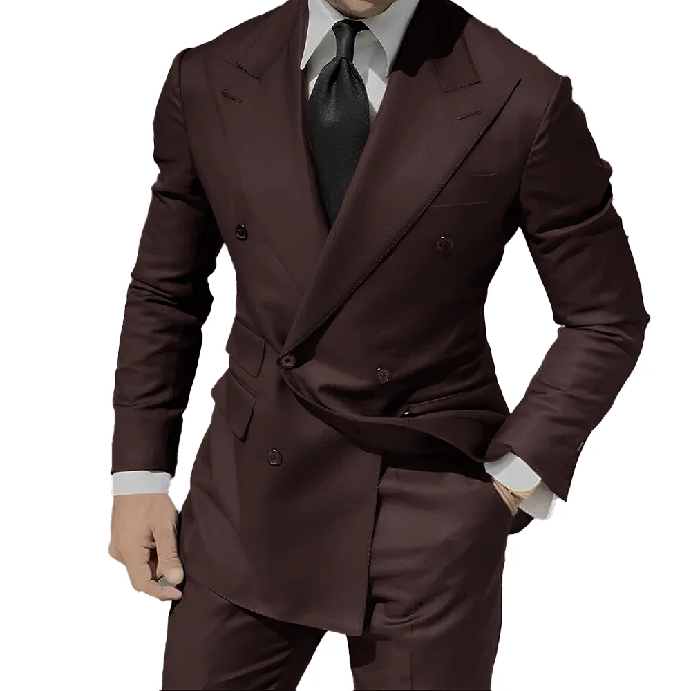 Business Mens Suits Peak Lapel Double Breasted Blazer Wedding Groom Tuxedos 2Pcs Office Workwear Groom Blazer