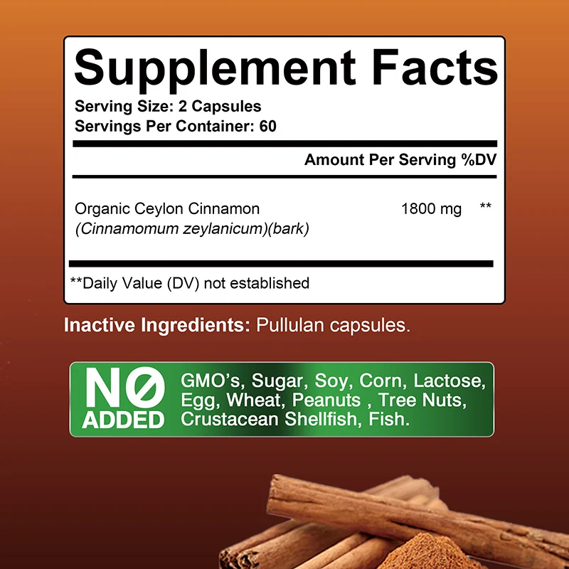 Ceylon Cinnamon Capsules - Supports Brain, Heart, and Joint Health, Antioxidants, Glucose Metabolism Support