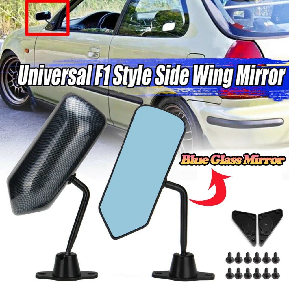 

1Pair Universal Car Rearview Mirror Carbon Fiber Autos Blue Rear View Mirror Carbon Racing Side Glass Wide Angle Metal Bracket